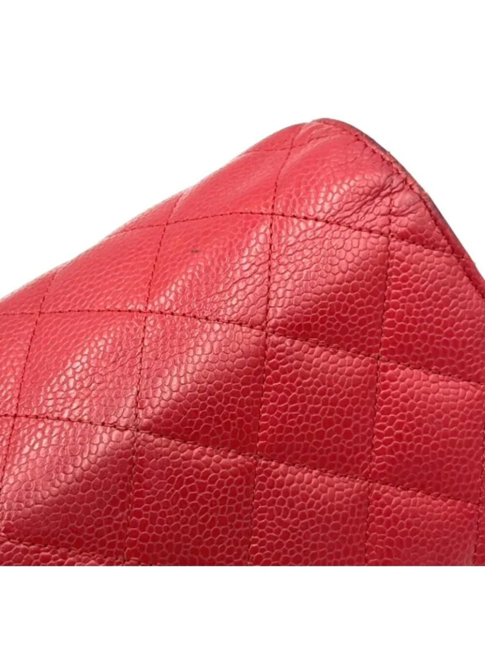 Chanel Quilted Caviar Leather Red Wallet Silver